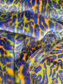 60" Multi-Color Leopard Print Fur Fabric - Orange / Lime / Purple - Faux Fabric Shaggy Fur Fabric By Yard