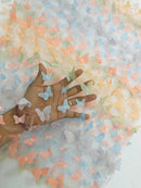 3D Butterfly Design - Pastel Multi-Color - Embroidered 3D Butterfly Design On Lace Mesh Fabric By Yard