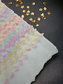 3D Butterfly Design - Pastel Rainbow - Embroidered 3D Butterfly Design On Lace Mesh Fabric By Yard