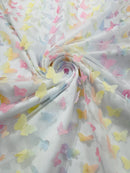 3D Butterfly Design - Pastel Rainbow - Embroidered 3D Butterfly Design On Lace Mesh Fabric By Yard