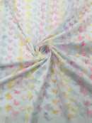 3D Butterfly Design - Pastel Rainbow - Embroidered 3D Butterfly Design On Lace Mesh Fabric By Yard