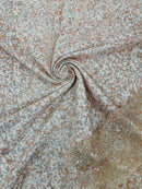 Bead/Sequins Lace Fabric - Peach / Silver - Small Sequins and Beads Embroidered on Lace Fabric By Yard