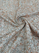 Bead/Sequins Lace Fabric - Peach / Silver - Small Sequins and Beads Embroidered on Lace Fabric By Yard