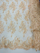 Beaded Sequins Floral Fabric - Peach - Embroidered Beaded Floral Clusters Sequins Fabric By Yard