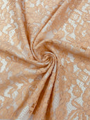Corded Floral Plant Fabric - Peach - Floral Corded Lace Flower Fabric Sold By Yard