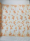 3D Multi-Color Flower Lace - Peach - Flower Leaf 3D Multi-Tone Fabrics Sold By Yard