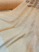 Beaded Sequins Pearl Fabric - Peach - Embroidered Pearl Beads and Sequins on Lace By Yard
