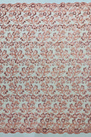 Floral Sequins Corded Fabric - Peach - Lace Sequins Fabric in Floral Pattern Sold By Yard