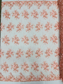 3D Flower Pearl Design - Peach - Embroidered Sequins Floral Clusters Lace Fabric By Yard