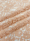 Corded Floral Plant Fabric - Peach - Floral Corded Lace Flower Fabric Sold By Yard