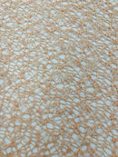 Fish Net Sequins Fabric - Peach - Cast Net Design Sequins Embroidery Lace Fabric By Yard