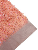 Sword Shaped Sequins - Peach - Hanging Iridescent Sequins On Mesh Fabric By Yard
