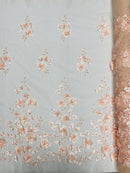 3D Orquidia Floral Lace - Peach - Beautiful Orchid Flower Fabric on Mesh by Yard