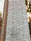 Floral Silver Bead Fabric - Peach - Beaded Flower Design with Sequins on Lace Mesh by Yard