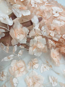3D Orquidia Floral Lace - Peach - Beautiful Orchid Flower Fabric on Mesh by Yard