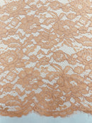 Corded Floral Plant Fabric - Peach - Floral Corded Lace Flower Fabric Sold By Yard