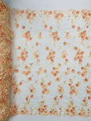 3D Multi-Color Flower Lace - Peach - Flower Leaf 3D Multi-Tone Fabrics Sold By Yard