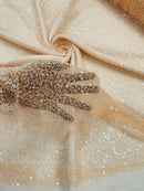Beaded Sequins Pearl Fabric - Peach - Embroidered Pearl Beads and Sequins on Lace By Yard