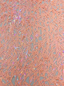 Sword Shaped Sequins - Peach - Hanging Iridescent Sequins On Mesh Fabric By Yard