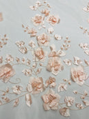 3D Orquidia Floral Lace - Peach - Beautiful Orchid Flower Fabric on Mesh by Yard
