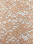 Corded Floral Plant Fabric - Peach - Floral Corded Lace Flower Fabric Sold By Yard
