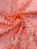 Sword Shaped Sequins - Peach - Hanging Iridescent Sequins On Mesh Fabric By Yard