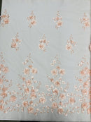 3D Orquidia Floral Lace - Peach - Beautiful Orchid Flower Fabric on Mesh by Yard