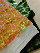 Circle Paillette Sequins - Iridescent Peach - Large Round Paillette Sequins Design Fabric By Yard