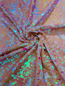 Circle Paillette Sequins - Iridescent Peach - Large Round Paillette Sequins Design Fabric By Yard