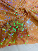 Circle Paillette Sequins - Iridescent Peach - Large Round Paillette Sequins Design Fabric By Yard