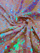 Circle Paillette Sequins - Iridescent Peach - Large Round Paillette Sequins Design Fabric By Yard