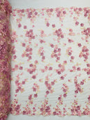 3D Multi-Color Flower Lace - Pink - Flower Leaf 3D Multi-Tone Fabrics Sold By Yard