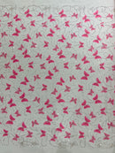 3D Butterfly Sequins Bead Fabric - Pink / Silver - Sequins Embroidered Beaded Fabric By Yard