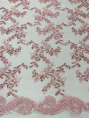 Sequin Lace Floral Fabric - Pink - Flower Embroidered Sequins Lace Fabric Sold By Yard