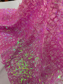 Sword Shaped Sequins - Pink - Hanging Iridescent Sequins On Mesh Fabric By Yard