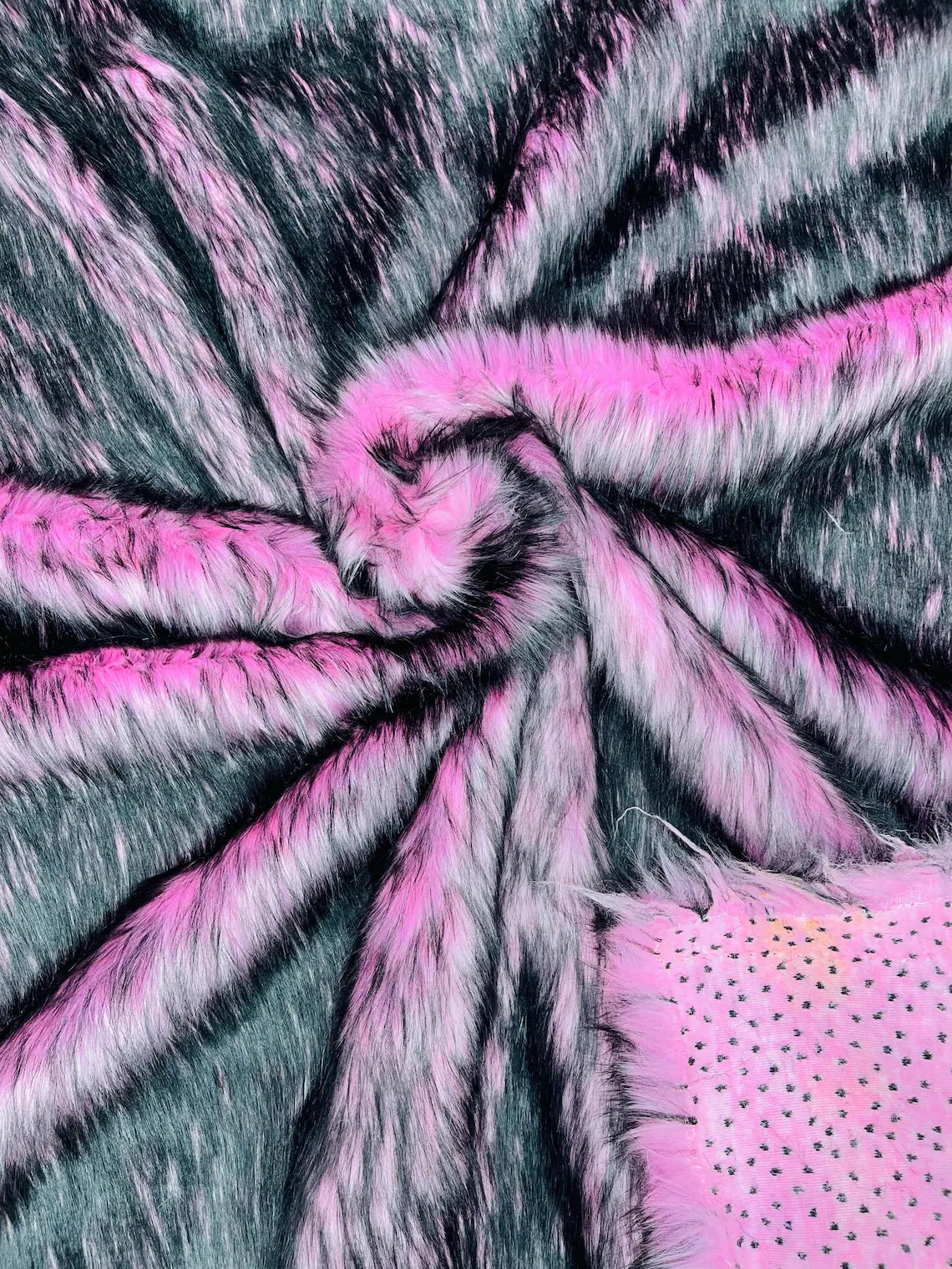 Husky Long Pile Fur Fabric - Pink - Faux Husky Fur Fabric 2 Tone Shagg