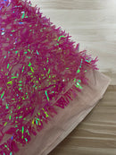 Sword Shaped Sequins - Pink - Hanging Iridescent Sequins On Mesh Fabric By Yard