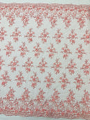 3D Floral Fabric -  Pink - Embroidered Flower with Rhinestone and Sequins Fabric Sold By Yard