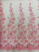 3D Glitter Floral Fabric - Pink - Glitter Sequin Flower Design on Lace Mesh Fabric by Yard