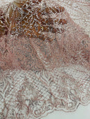 Mermaid Design Glitter Fabric - Pink - Glitter Lace Mesh Design Dress Fabric  By Yard