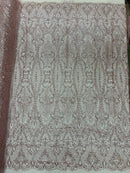 Mermaid Design Glitter Fabric - Pink - Glitter Lace Mesh Design Dress Fabric  By Yard