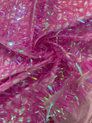 Sword Shaped Sequins - Pink - Hanging Iridescent Sequins On Mesh Fabric By Yard