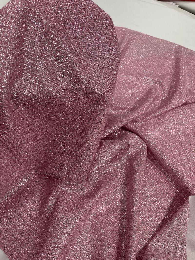 Shimmer Diamond Glitter Fabric - Pink - Luxury Sparkle Stretch Fabric Sold By Yard