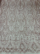 Mermaid Design Glitter Fabric - Pink - Glitter Lace Mesh Design Dress Fabric  By Yard