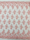 3D Floral Fabric -  Pink - Embroidered Flower with Rhinestone and Sequins Fabric Sold By Yard