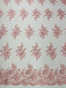 Flower Lace Sequins Fabric - Pink - Embroidered Floral Pattern Fabric with Sequins on Lace By Yard
