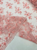 3D Floral Fabric -  Pink - Embroidered Flower with Rhinestone and Sequins Fabric Sold By Yard