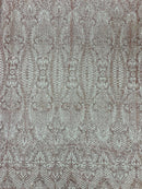 Mermaid Design Glitter Fabric - Pink - Glitter Lace Mesh Design Dress Fabric  By Yard