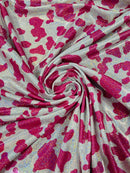 Spandex Cow Print Design - Pink - Holographic Print Poly Spandex Fabric 4 Way Stretch - 60” Sold By Yard