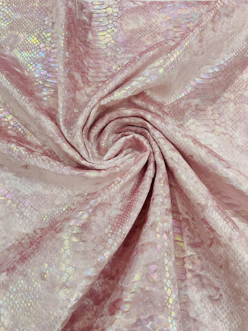 Pink Iridescent Illusion Anaconda Foil Printed On Stretch Velvet - Sold By The Yard